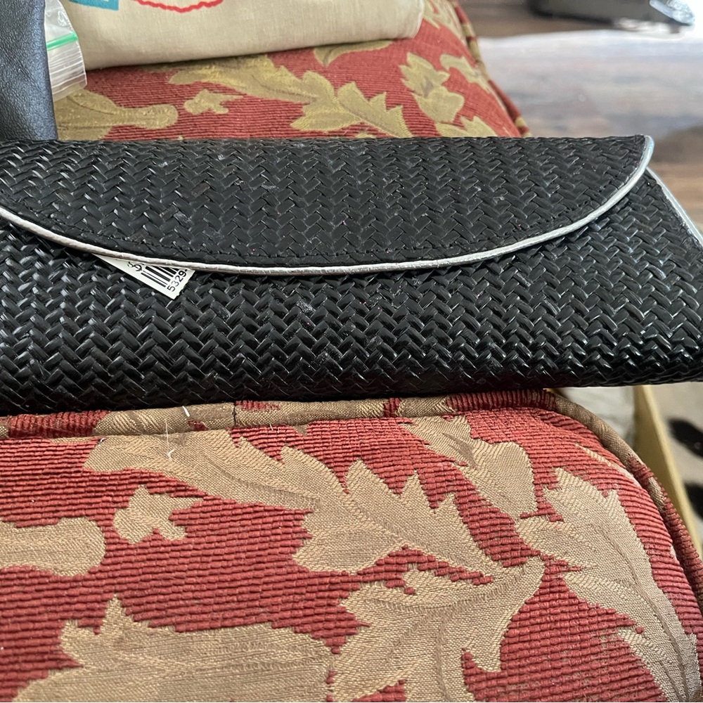 Chic Black Woven Clutch with Silver Trim